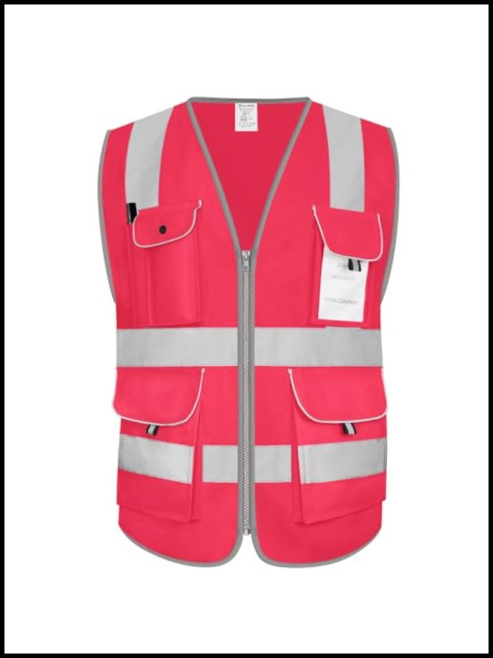 Uno Mejor 8 Pocket Full Zip Safety Vest, Class 2 High Visibility, Polyester,
